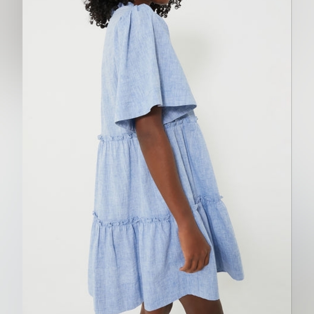 Tuckernuck Chambray Tiered Mini Dress With Flutter Sleeves Size XL - Picture 2 of 8